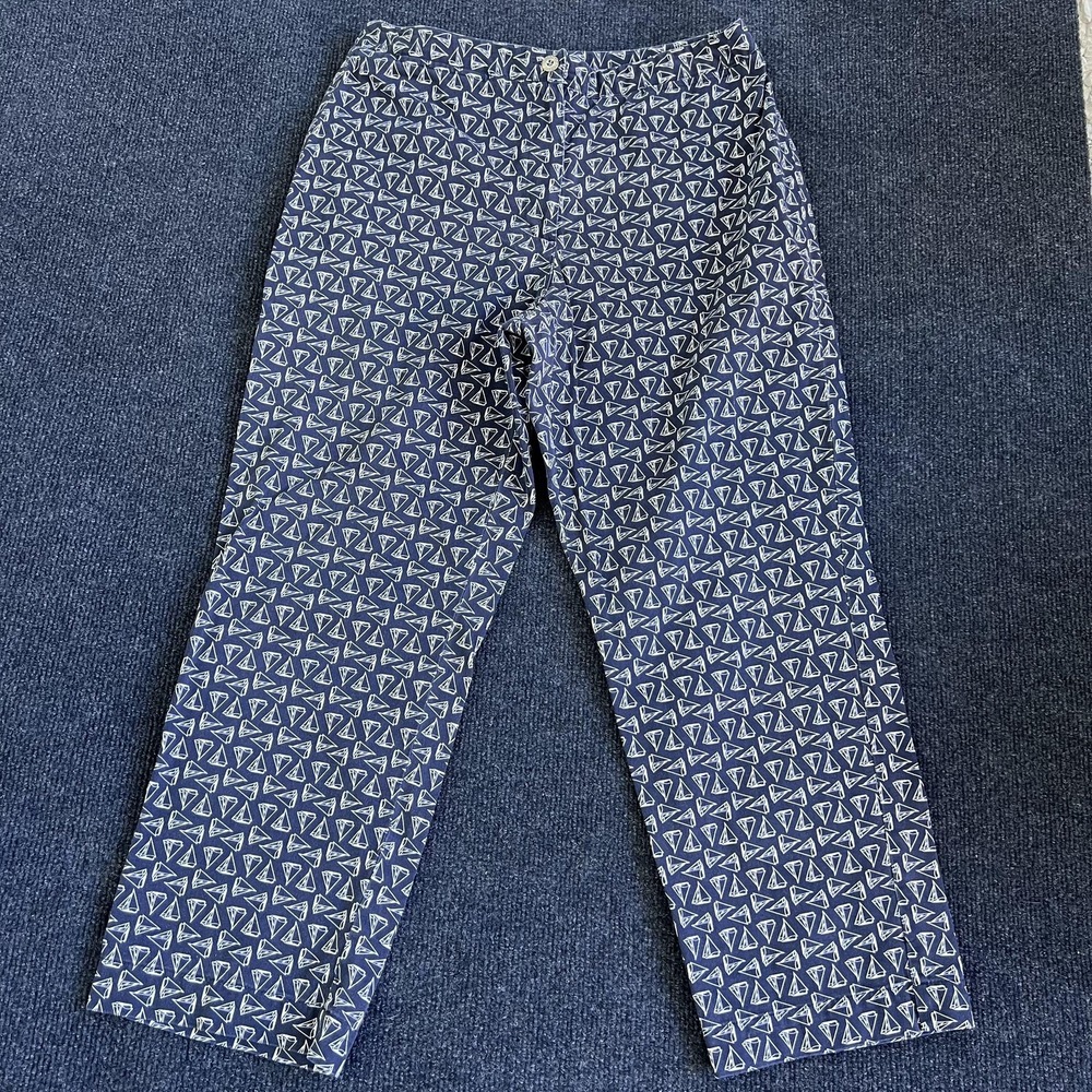 Liz Claiborne Pants Womens 10P Blue Sailboat Print Chino Straight Leg Cotton